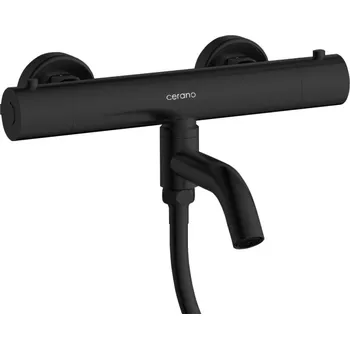 Vodovodní baterie CERANO - Vanová nástěnná baterie Selma - termostatická - otočný výtok - černá matná