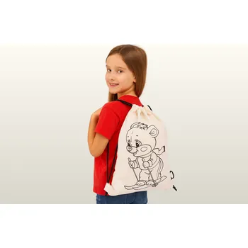 Školní sáček Dětský bavlněný stahovací vak na přezůvky - medvěd na lyžích