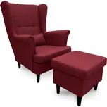 Křeslo ušák VISBY + taburet s úložným prostorem – masiv, látka, červená Kupžidle