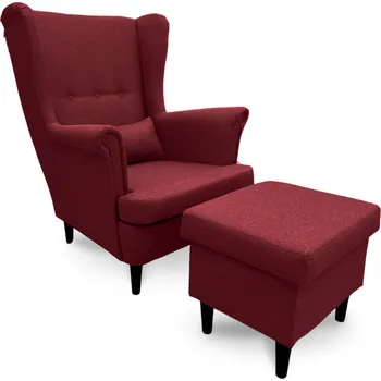 Křeslo Křeslo ušák VISBY + taburet s úložným prostorem – masiv, látka, červená Kupžidle
