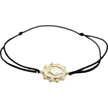 Náramek JSB bijoux s.r.o. Šňůrkový náramek s pozlaceným stříbrným přívěskem madony a s krystaly Swarovski Crystal (Stříbro 925/1000)