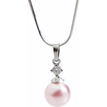 Náhrdelník JSB bijoux s.r.o. Stříbrný náhrdelník s růžovou perlou nad ní zdobený krystalem Swarovski (Stříbro 925/1000)