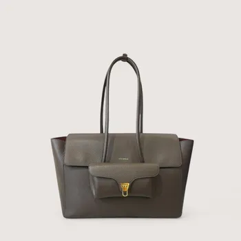 COCCINELLE DOUBLE BEAT LARGE SHOPPING KOŽENÁ KABELKA BRUNETTE AW25