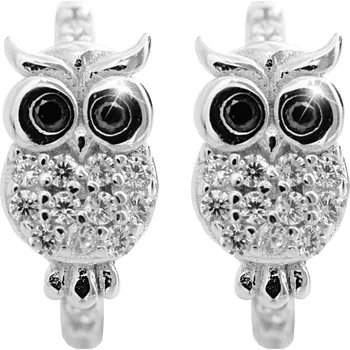 Náušnice JSB bijoux s.r.o. Stříbrné dětské náušnice kroužky sovička s Kubickými zirkony Crystal (Stříbro 925/1000)