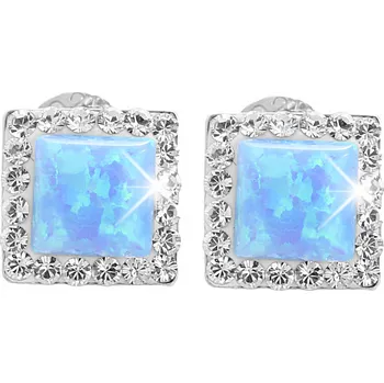 Náušnice JSB bijoux s.r.o. Stříbrné náušnice puzety s čtvercovým opálem a krystaly Swarovski Blue malé (Stříbro 925/1000)