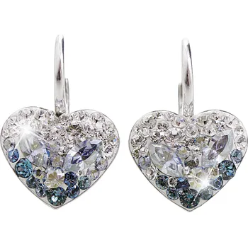 Náušnice JSB bijoux s.r.o. Stříbrné náušnice klapky srdce s krystaly Swarovski Ice střední (Stříbro 925/1000)