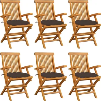 Zahradní židle s šedohnědými poduškami 6 ks masivní teak