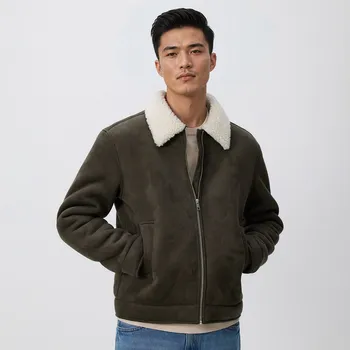 Reserved - Sherpa bunda s límcem - hnědozelená - 372EF-78X - 372EF-78X-XXL