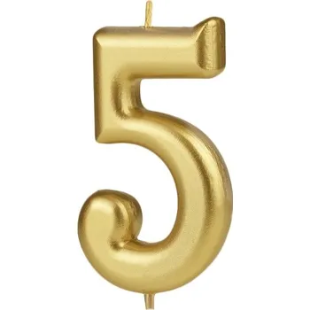 Dortová svíčka Svíčka narozeninová číslo "5" zlatá 7 cm