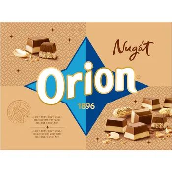 Cukrovinka ORION Nugát pralinky z arašídového nugátu a mléčné čokolády 166g