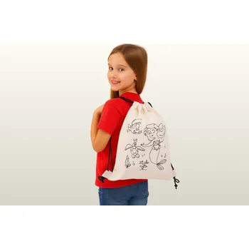 Školní sáček Dětský bavlněný stahovací vak na přezůvky - mořská panna