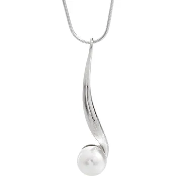 Náhrdelník JSB bijoux s.r.o. Stříbrný náhrdelník s přívěskem podlouhlé vlnky zakončené bílou perlou Swarovski (Stříbro 925/1000)