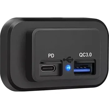 USB QC3.0 + USB-C zásuvka 12/24V, montáž na povrch, lineární