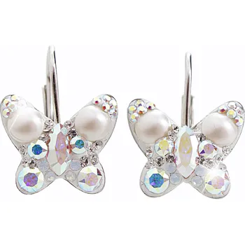 Náušnice JSB bijoux s.r.o. Stříbrné náušnice klapky motýl a krystaly Swarovski White střední (Stříbro 925/1000)