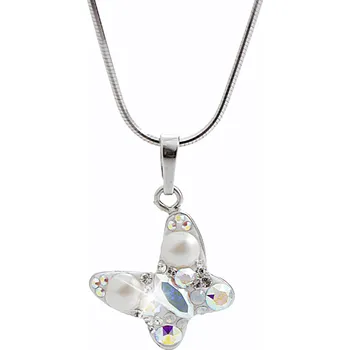 Náhrdelník JSB bijoux s.r.o. Stříbrný náhrdelník s přívěskem motýla a krystaly Swarovski White střední (Stříbro 925/1000)