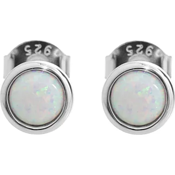 Náušnice JSB bijoux s.r.o. Stříbrné náušnice puzety malý kulatý bílý opál bez krystalů (Stříbro 925/1000)
