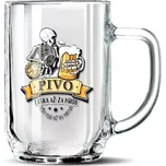 Dárkový pivní půllitr 500 ml – Láska až za hrob , skleněný s vtipným potiskem, baleno v dárkové krabičce