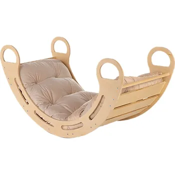 Dětská houpačka Ourbaby® Dřevěná montessori houpačka s béžovým polštářem - 100 cm Béžová