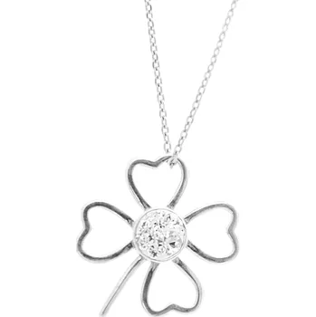 Náhrdelník JSB bijoux s.r.o. Stříbrný čtyřlístek se stonkem a zdobeným středem krystaly Swarovski Crystal (Stříbro 925/1000)