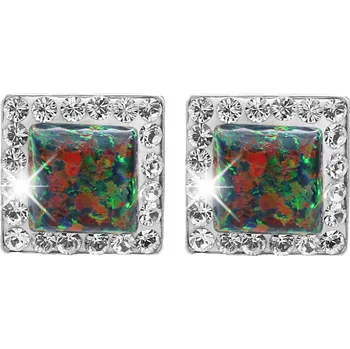 Náušnice JSB bijoux s.r.o. Stříbrné náušnice puzety s čtvercovým opálem a krystaly Swarovski Vitrail Medium malé (Stříbro 925/1000)