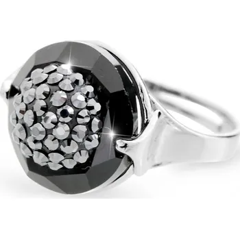 Prsten JSB bijoux s.r.o. Stříbrný prsten s kruhovým krystalem a zdobeným středem krystaly Swarovski Hematit (Stříbro 925/1000)