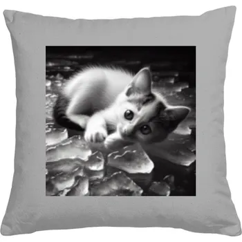 Dekorativní polštářek Polštář bavlněný s potiskem Kotě na Ledě: Roztomilý Ledoborec