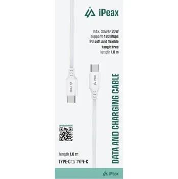 Datový kabel iPEAX TPU kabel USB-C / USB-C 1 m, USB 2.0 - bílý