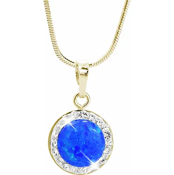 Náhrdelník JSB bijoux s.r.o. Pozlacený stříbrný náhrdelník s kulatým opálem a krystaly Swarovski Dark Blue velký (Stříbro 925/1000)