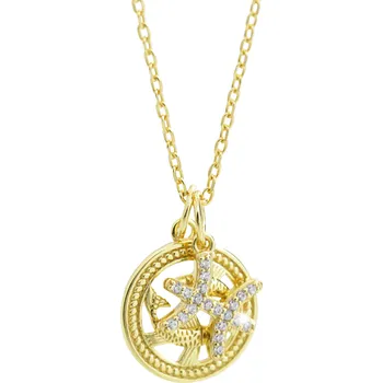 Náhrdelník JSB bijoux s.r.o. Pozlacený stříbrný náhrdelník dva přívěsky znamení zvěrokruhu s Kubickými zirkony Ryby (Stříbro 925/1000)