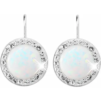 Náušnice JSB bijoux s.r.o. Stříbrné náušnice klapky s kulatým opálem a krystaly Swarovski White velké (Stříbro 925/1000)