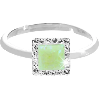 Prsten JSB bijoux s.r.o. Stříbrný prsten s čtvercovým opálem a krystaly Swarovski Green malý (Stříbro 925/1000)