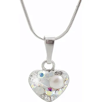 Náhrdelník JSB bijoux s.r.o. Stříbrný náhrdelník s přívěskem srdce a krystaly Swarovski White malý (Stříbro 925/1000)