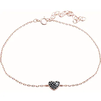 Náramek JSB bijoux s.r.o. Růžově zlatý stříbrný náramek malé srdíčko s krystaly Swarovski Hematit (Stříbro 925/1000)