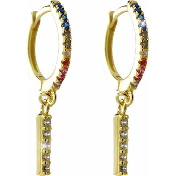 Náušnice JSB bijoux s.r.o. Pozlacené stříbrné náušnice kreole s barevnými Kubickými zirkony a s přívěskem Multi (Stříbro 925/1000)