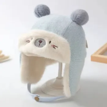 Čepice Kojenecká zimní čepice - medvídek Barva: modrá