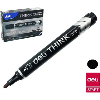 Popisovač Deli Think černý kulatý permanent (8566)
