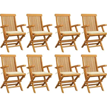 Zahradní židle s krémovými poduškami 8 ks masivní teak