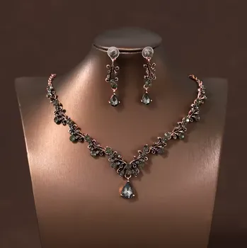 Souprava šperků B-TOP Dámská vintage pozlacená souprava s modrošedými krystaly