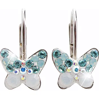 Náušnice JSB bijoux s.r.o. Stříbrné náušnice klapky motýl a krystaly Swarovski Turquoise malé (Stříbro 925/1000)