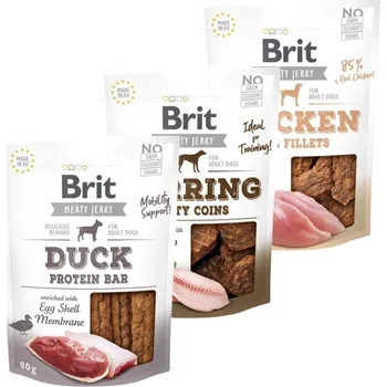 Pamlsek pro psa BRIT Jerky Snack Mix příchutí 3x80g