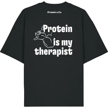 Pánské tričko ProteinaCo Oversized tričko - Protein is my therapist - Black Velikost: S