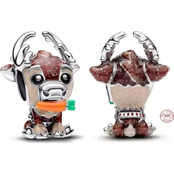 Přívěsek Charm Sterlingové stříbro 925 Disney Ledové království Sven – roztomilý sob s mrkví, korálek na náramek film