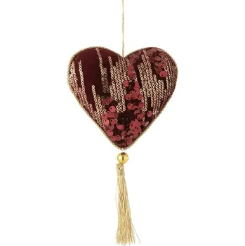 Vánoční ozdoba Vínové sametové srdíčko s flitry Glitt - 12*5*21 cm