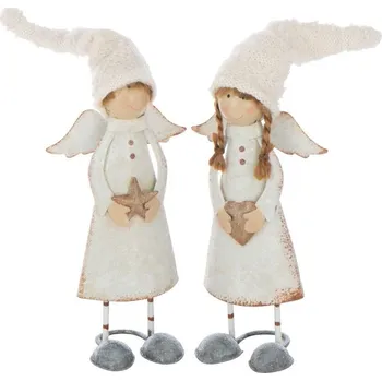 Vánoční dekorace 2ks bílá antik dekorace andílků s hvězdou a srdcem M - 10*7*28 cm