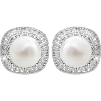 Náušnice JSB bijoux s.r.o. Stříbrné náušnice puzety s říční perlou kolem které jsou obdélníkové krystaly Swarovski Crystal (Stříbro 925/1000)