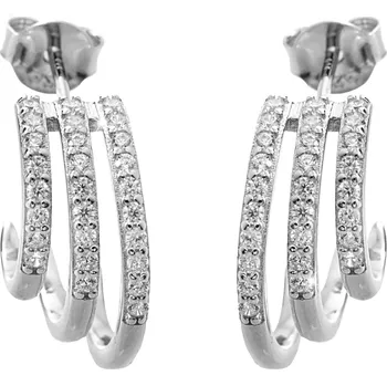 Módní doplněk JSB bijoux s.r.o. Stříbrné náušnice puzety tři zatnuté proužky s Kubickými zirkony Crystal (Stříbro 925/1000)