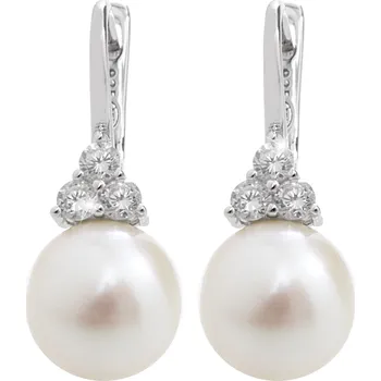 Náušnice JSB bijoux s.r.o. Stříbrné náušnice klapky říční perla a tři krystaly Swarovski Crystal (Stříbro 925/1000)