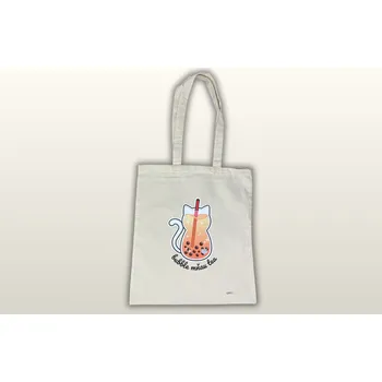 Nákupní taška GIFTE Bavlněná taška s potiskem - BUBBLE MŇAU TEA ORANŽOVÁ