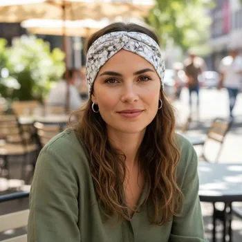 Ebbie Bavlněná čelenka - LISTY NA HNĚDOČERNÉ Velikost: M