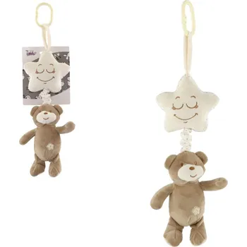 Teddies Medvěd s hvězdou plyš závěs na postýlku/kočárek natahovací hrací strojek 36cm na kartě v sáčku 0+